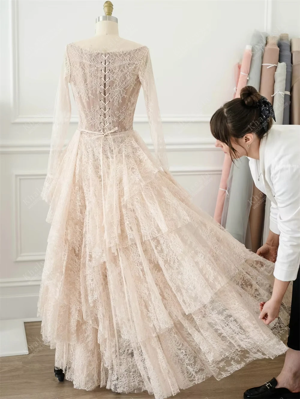 Elegant Wedding Dresses Charming Bridal Gowns A Line Lace Tiered Robe Off The Shoulder Dress Pretty Vestidos De Novia Customized