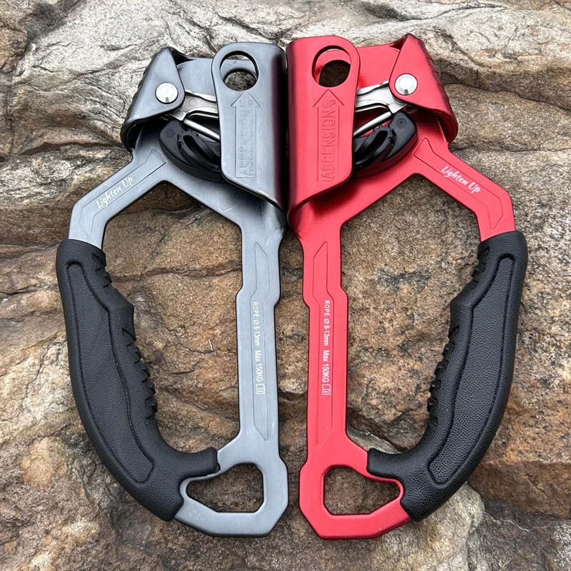 Rock Climbing Descent Device & Ascender Device Outdoor STOP Handle-Control Abseiling Device Downhill Descender Rappelling