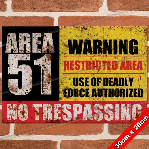 AREA 51 30cm Metal Signs Mancave Pub Bar Garage Shed Funny Alien Retro Tin Sign --Tin Sign