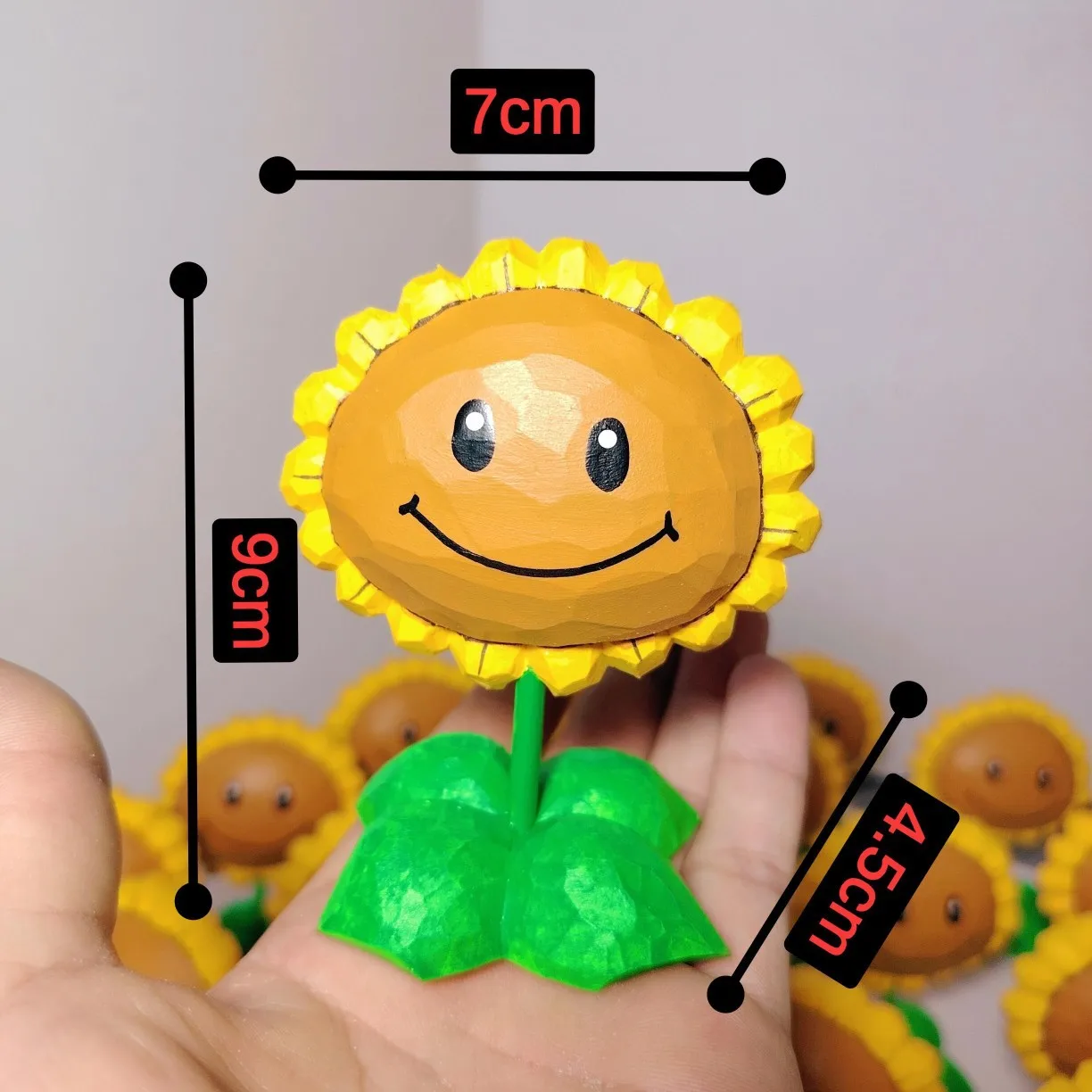 New‑arrival solid‑wood carved Plants vs. Zombies Sunflower from Power Flower wood carving series, set of 2 pieces