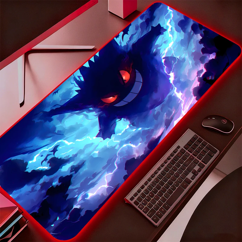 RGB Mouse Pad Gamers Pokemon Pikachu Gengar Large Computer Extended LED Mousepad Desk Mat Keyboard Rubber Backlight Carpet