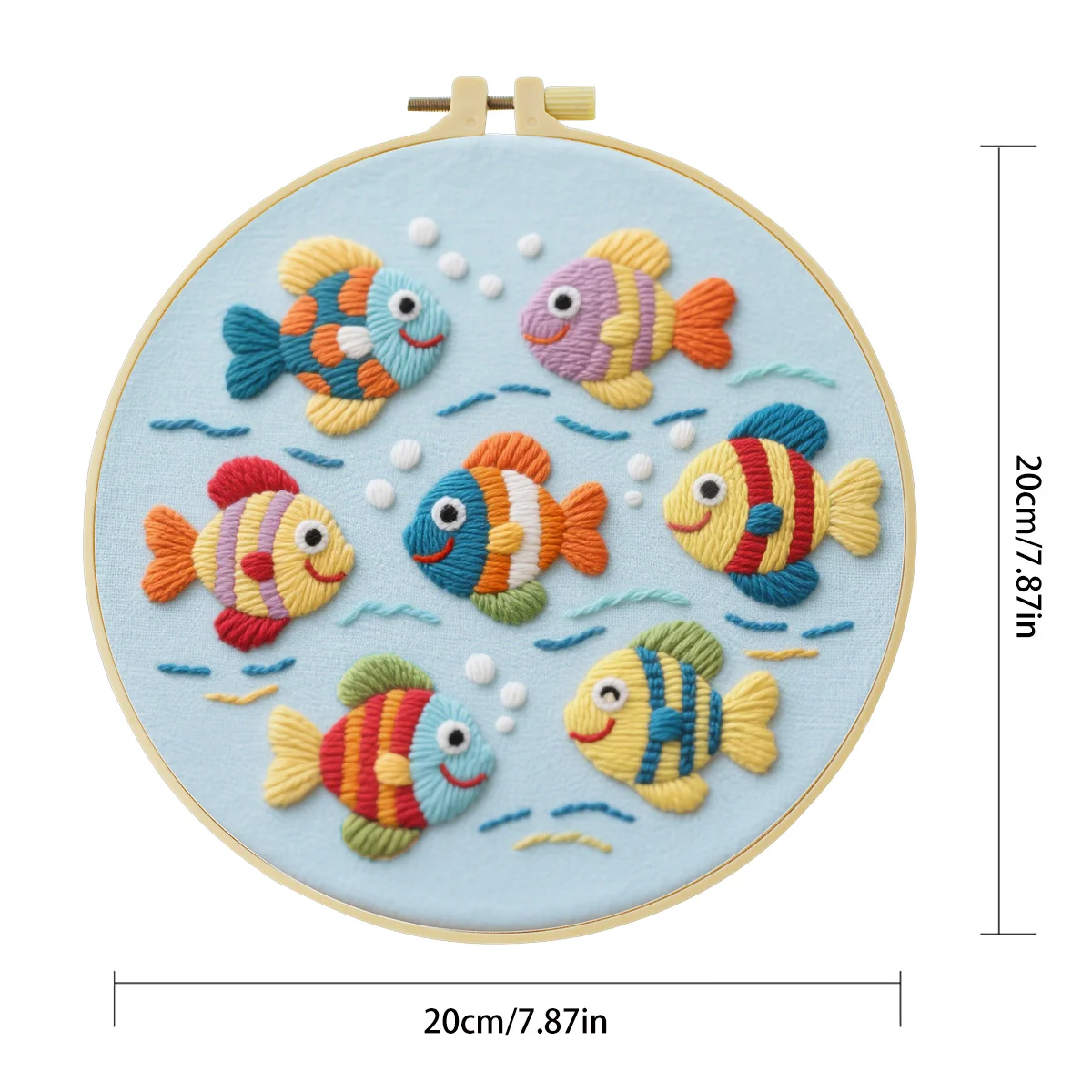 1 Stück 20X20CM/7,87 Zoll Niedlicher kleiner Fisch Stickerei Starter-Kit DIY-Set Nähkunst Handwerk Malerei Nadelkunst – Detail 4