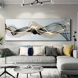 Modern Nordic Abstract Ink Wall Art Canvas Painting Gold and Black Versatile Ribbon Posters Prints Picture for Living Room Decor