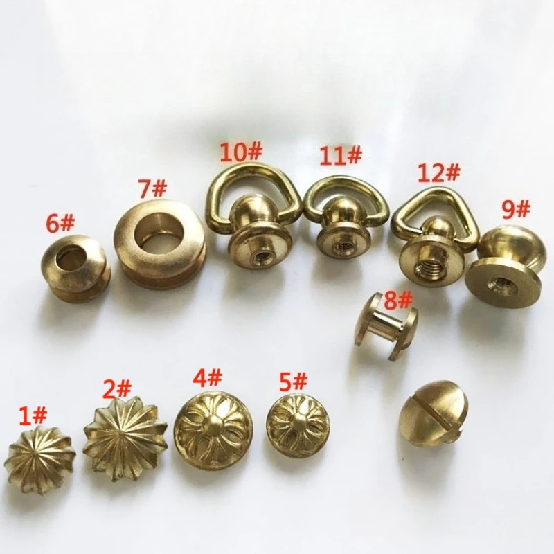 Solid Brass Screw Back Rivet Stud Button Decoration for DIY Leather Craft Saddle Belt Wallet Bag Decor 1#-12#