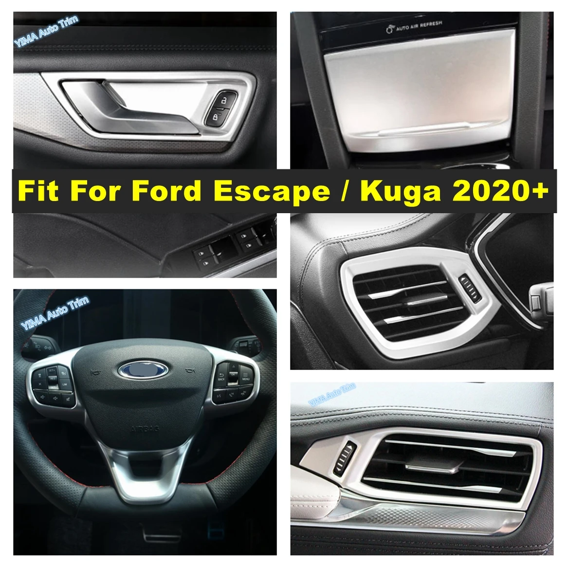 

ABS Auto Sides Air AC Outlet Vent / Steering Wheel Decor Frame Cover Trim For Ford Escape / Kuga 2020 - 2024 Matte Accessories