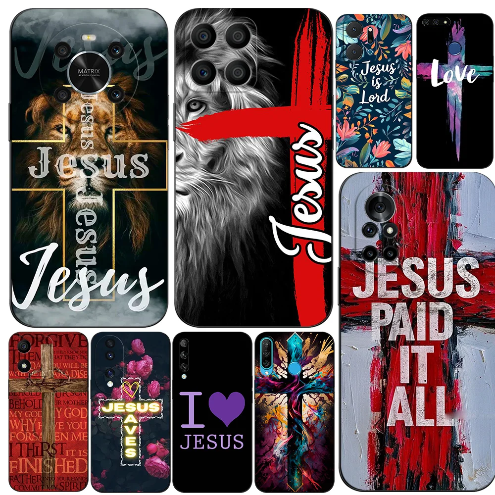 Black Tpu Case For Huawei Honor X9 X8 50 Lite Pro 10 lite Nova Y70 Y90 PLUS 5t 8 9 4G 5G 8i X8A X9A Jesus Cross Art