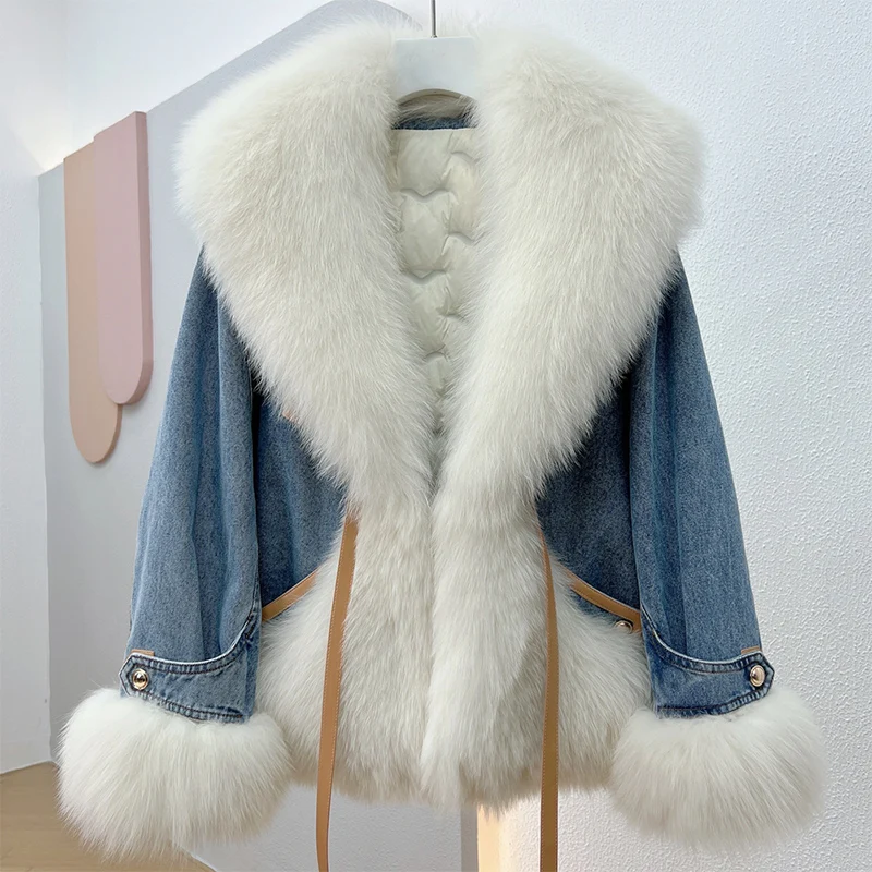 2023 Fashion New Autumn Winter Real Fox Fur Collar Thick Women Warm Coat 90% Goose Down Jacket Luxury Outwear New Female Coat