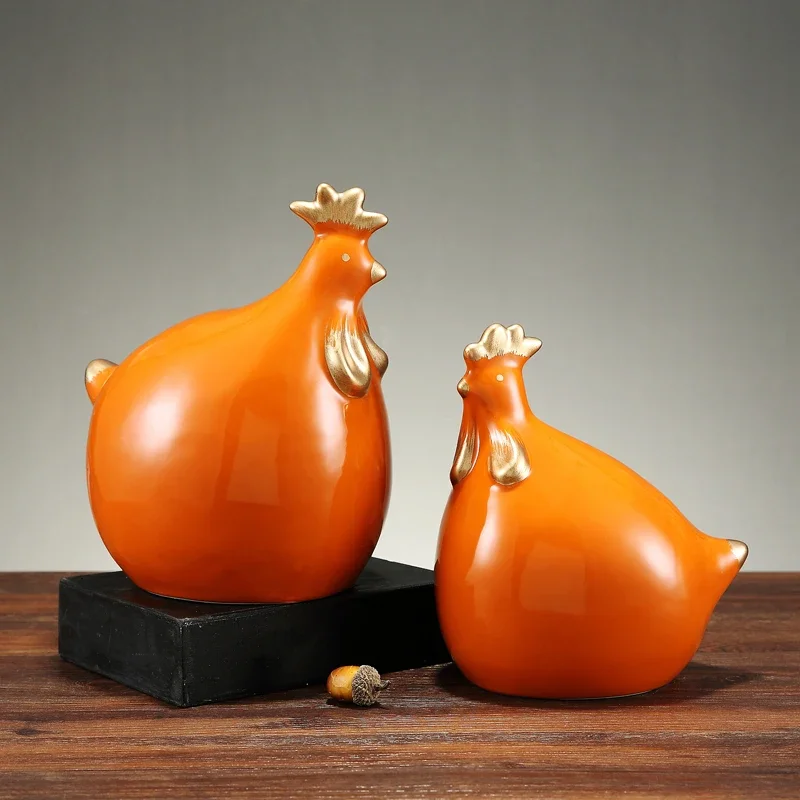 

Chinese Style Home Accessories Chickens Ornaments Two-piece Suit Animal Decorations Living Room Desktop Ceramic Figurines Crafts