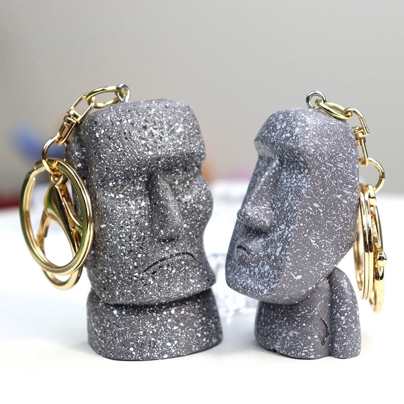 Resurrection Island Stone Statue Moai Stone Figure Keychain Funny Key Ring Pendants Bag Charm Key Jewelry Gift