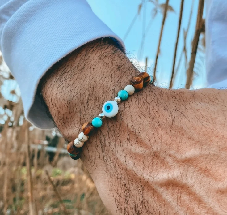 Heißer verkauf vintage männer perlen Armband Auge feder anhänger Handgemachte perlen stretch-armband