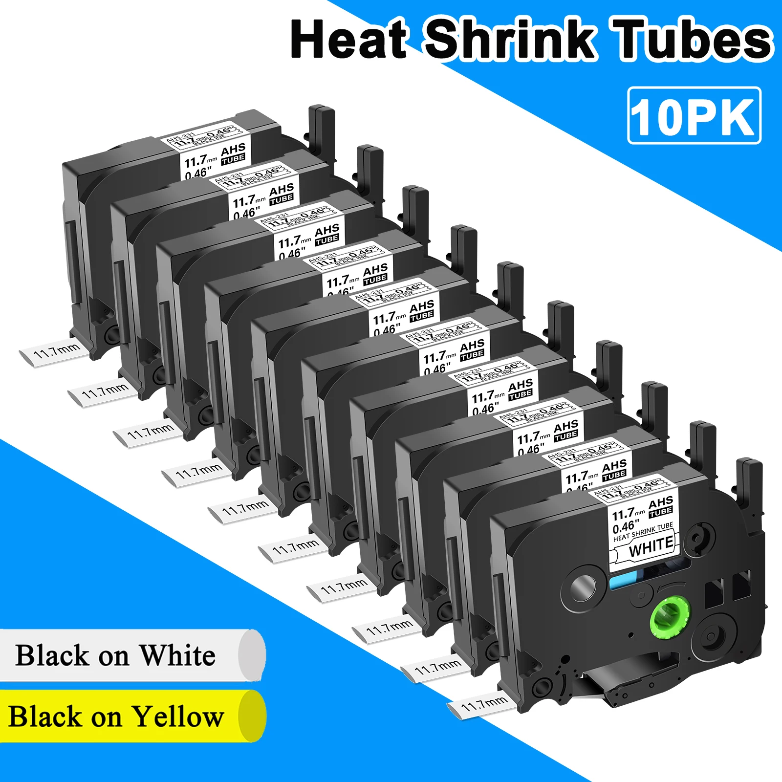 3/5/10PCS Heat Shrink Tube Labels Compatible for Brother HS HSe-231 631 Industrial Label Tape For P-Touch PT-1010 PT-E500 Maker