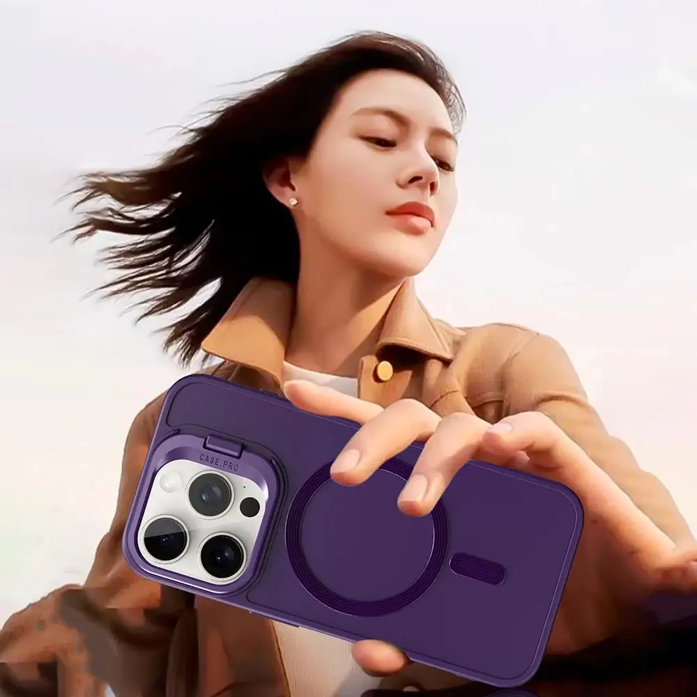 Stand Case for iPhone 16 15 14 13 12 11 Pro Max Cover Magnetic for Magsafe Wireless Charge Shell Camera Holder Soft Matte 2028/*