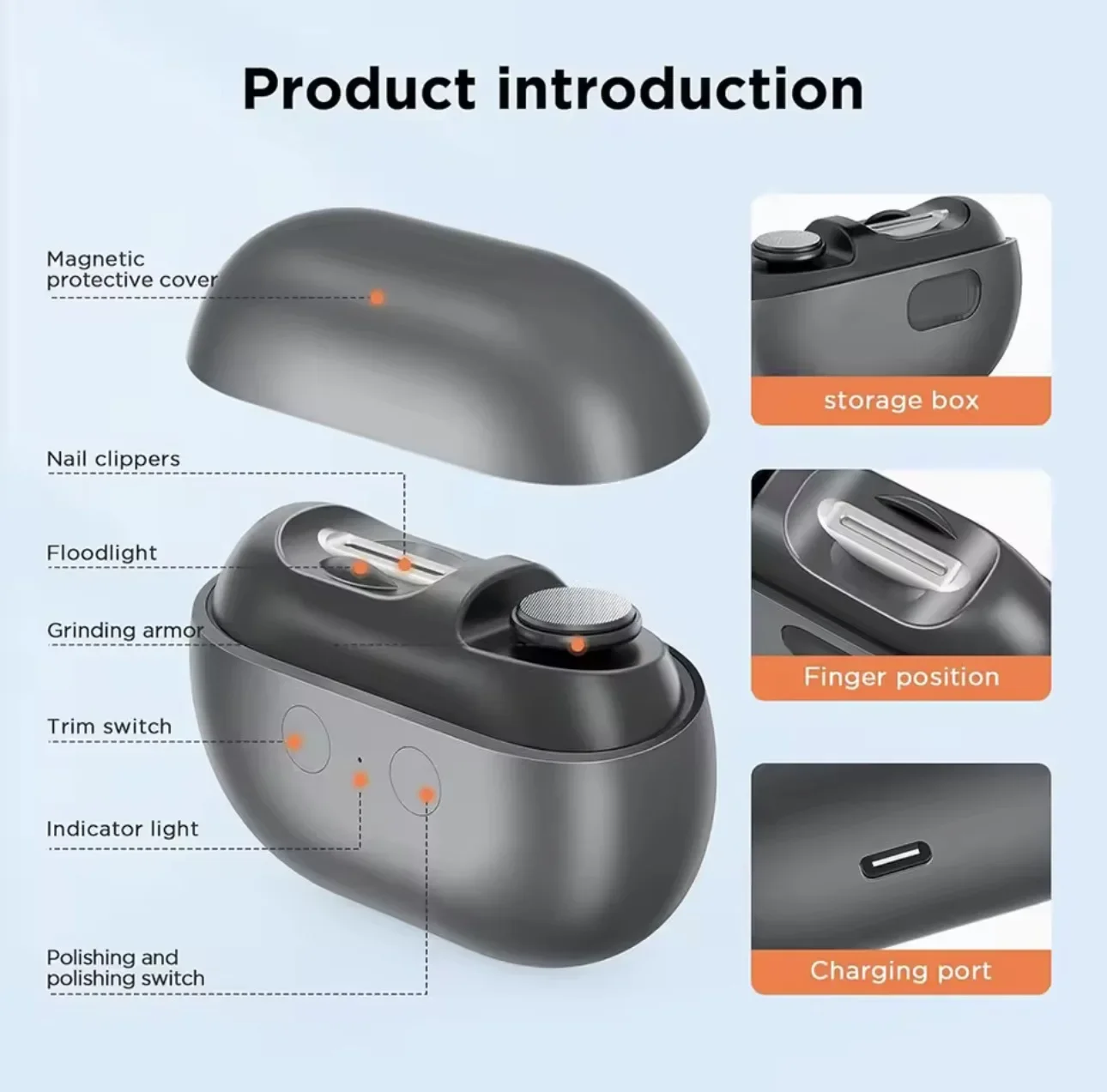 Mini 3in1 Rechargeable Automatic Nail Clipper Auto LED Light Nail Dust Collector Portable Electric Nails Cutter Trimmer Polish