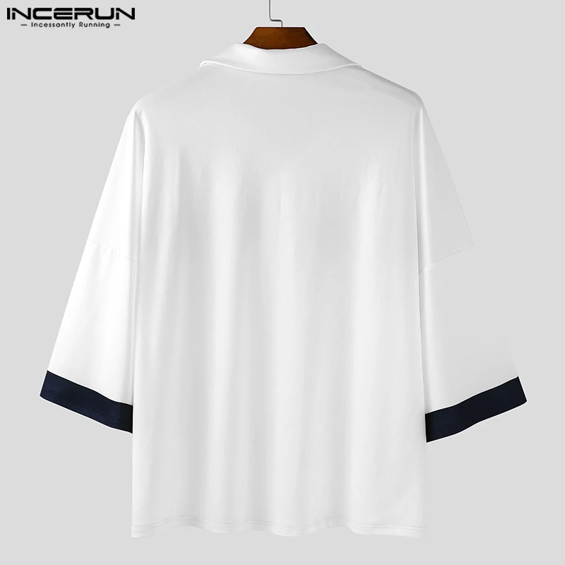 INCERUN Мужская рубашка в стиле пэчворк с цветными блоками и лацканами с коротким рукавом Свободная мужская одежда Уличная одежда Корейский стиль Модные повседневные мужские рубашки