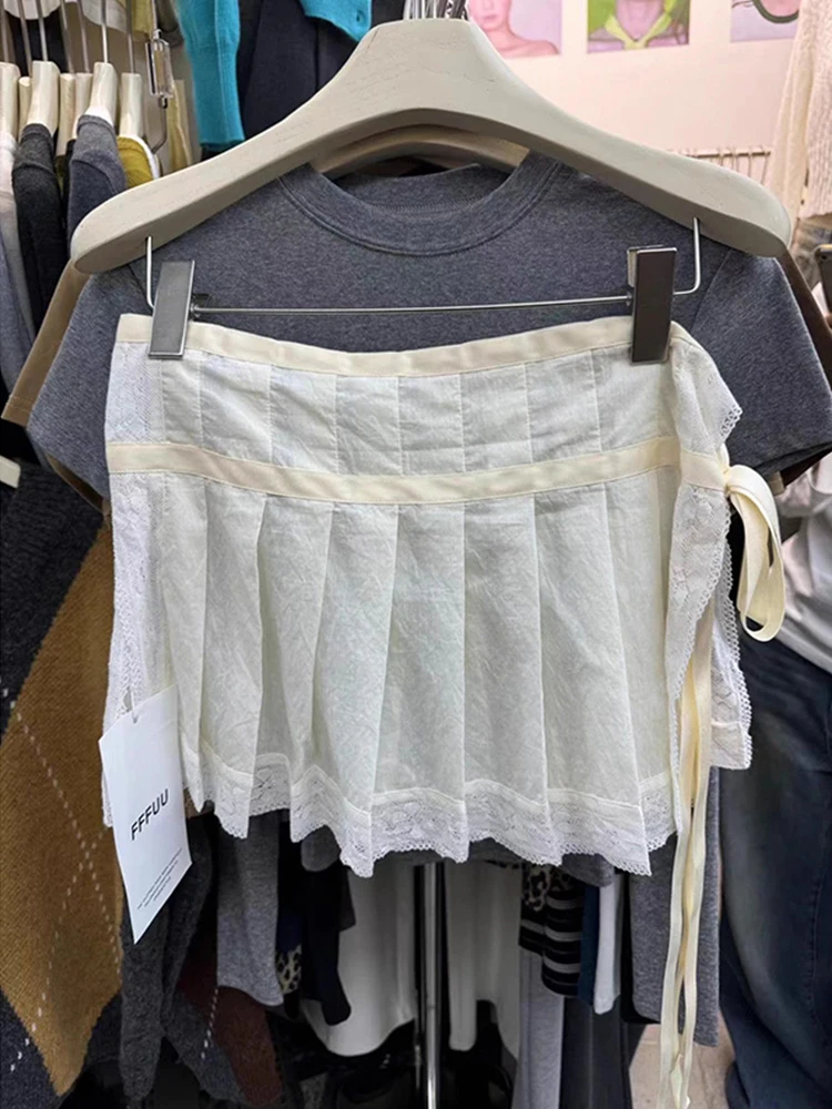

Dongdaemun Lace Short Skirt Women's Autumn Winter New Style Belted Pleated Design Sensation Layering Half Skirt