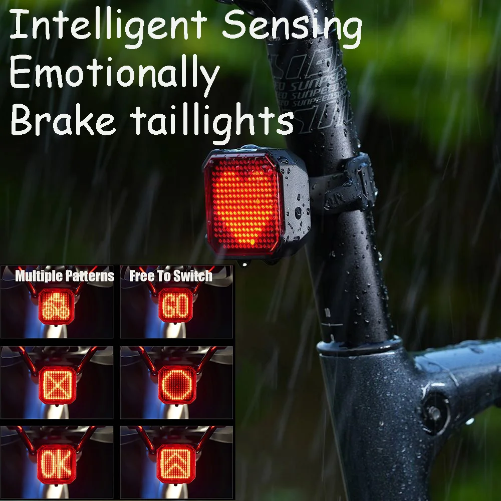 

Smart Bicycle Taillight Type-C Charging Funny Emoji Brake Sensing Rear Cycling Light Waterproof Type-C E-bike/Bike Accessories