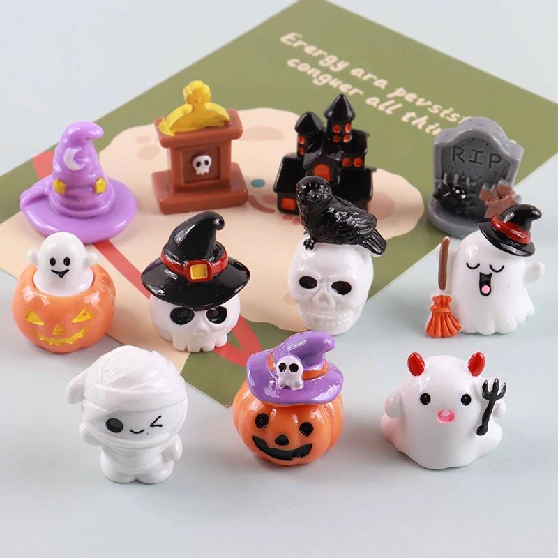 Cute 1PC Halloween Animal Flat Back Resin Figurine Ornament Figurines DIY Jewelry Craft Decoration Doll House Party Horror Prop