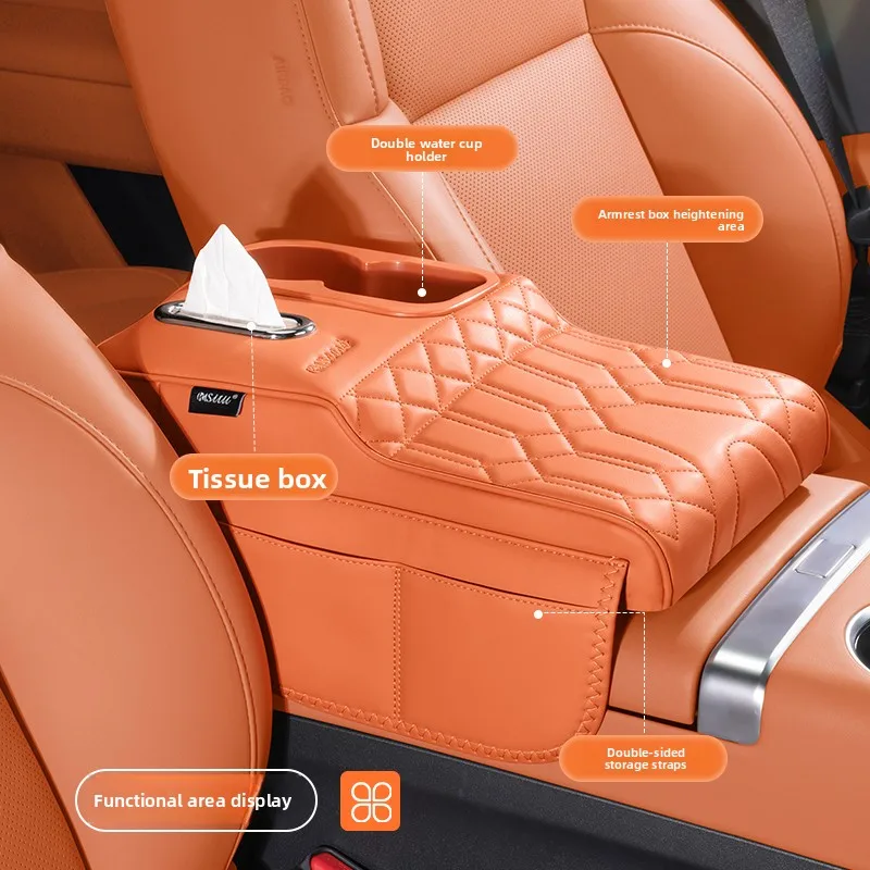 Center Console Organizer with Cup Holder Car Armrest Storage Box Armrest Heightening Cushion Pad for Car Interior Auto Accessory