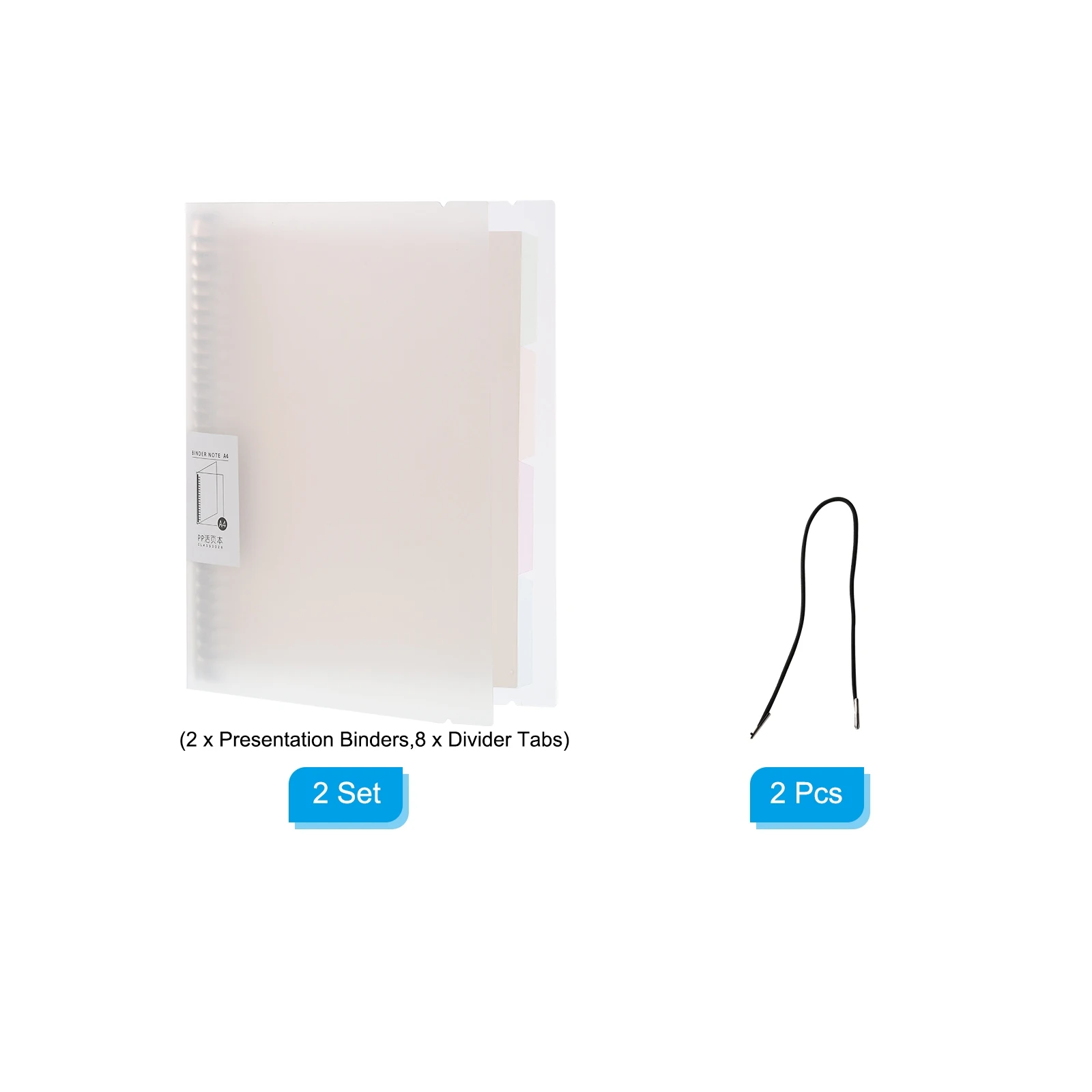 A4 Notebook Binder 2 Set Loose Leaf Book Ring Binder Organizer 8 Divider Tab 8/30 Rings for Classroom Office White