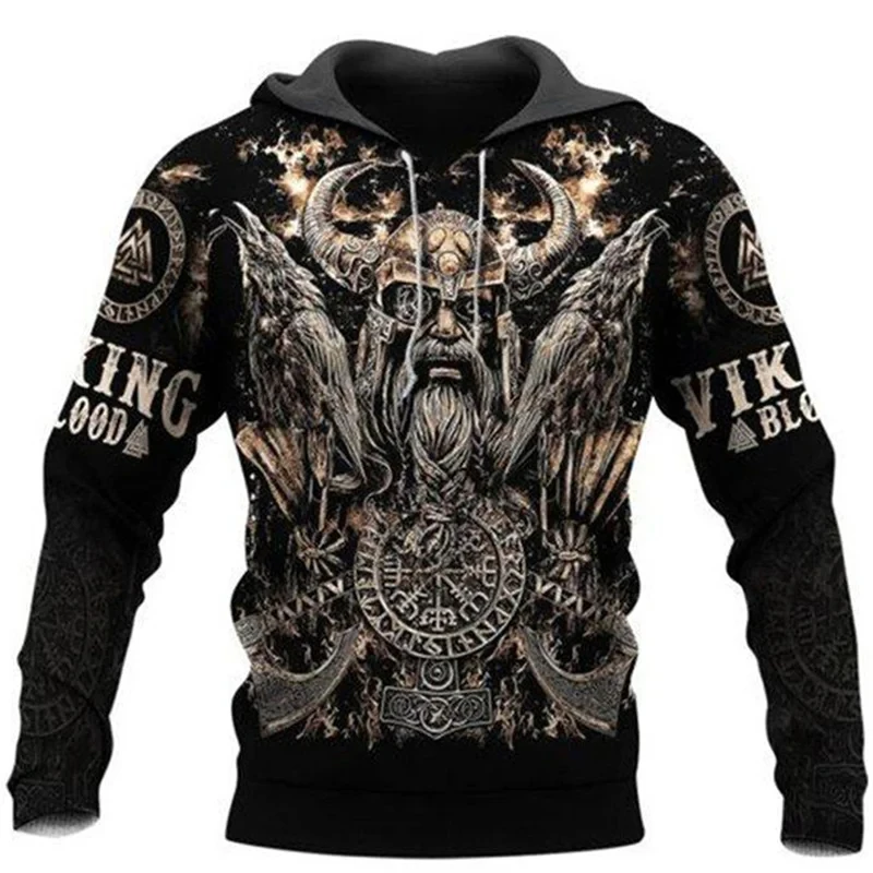 Viking Mythology Printed Men 3d Vintage Print Hoodies Autumn Long Sleeve Sweatshirt Casual kids hoodies men Sweatshirt coat