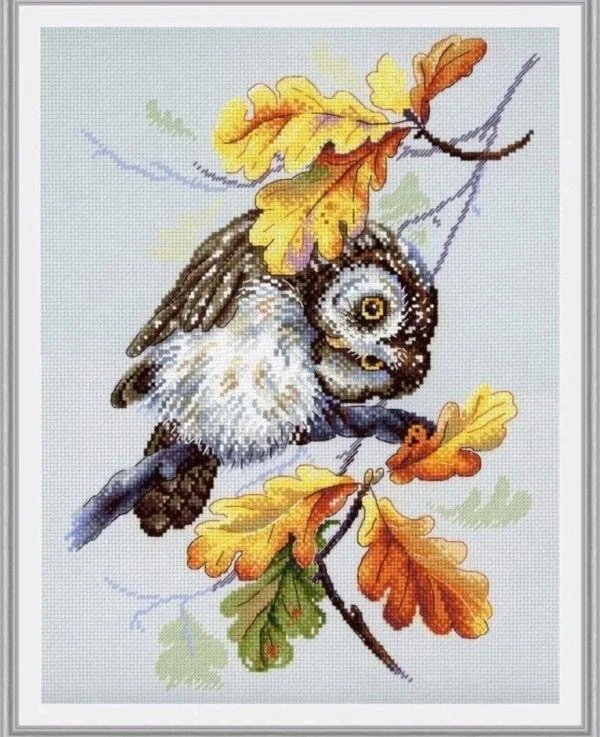 Cross stitch Kit 14CT Canvas Cross Stitch Embroidery Set Craft -23-MP Studia Owl Look SNV-725 Branch with Owl Cross Stitch Set