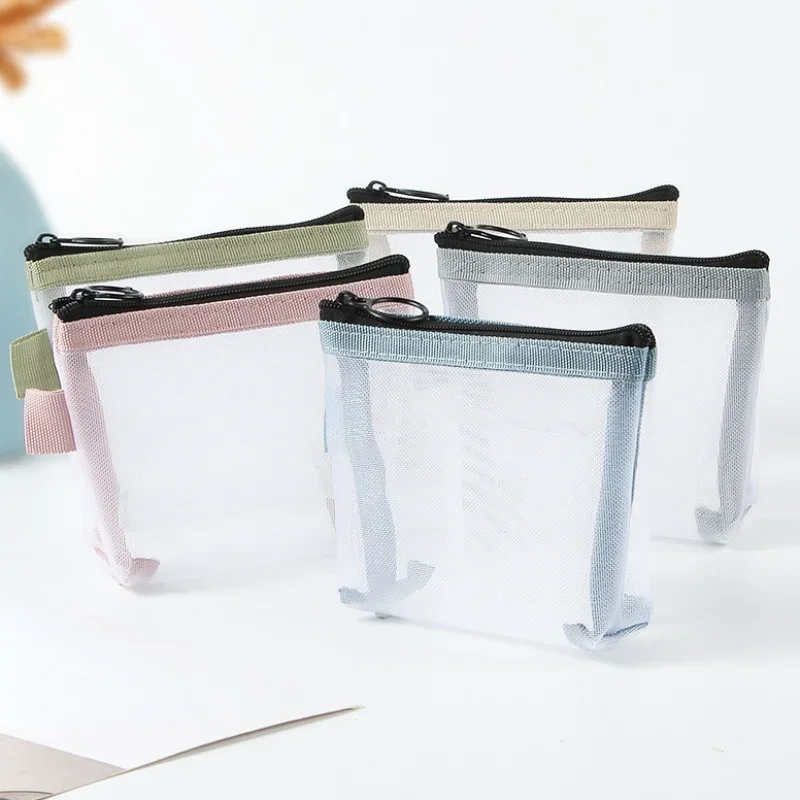 Clear Mesh Mini Coin Purse Coin Pouch Small Cosmetic Bag Makeup Case ID Credit Card Holder Key Earphone Data Line Storage Bag