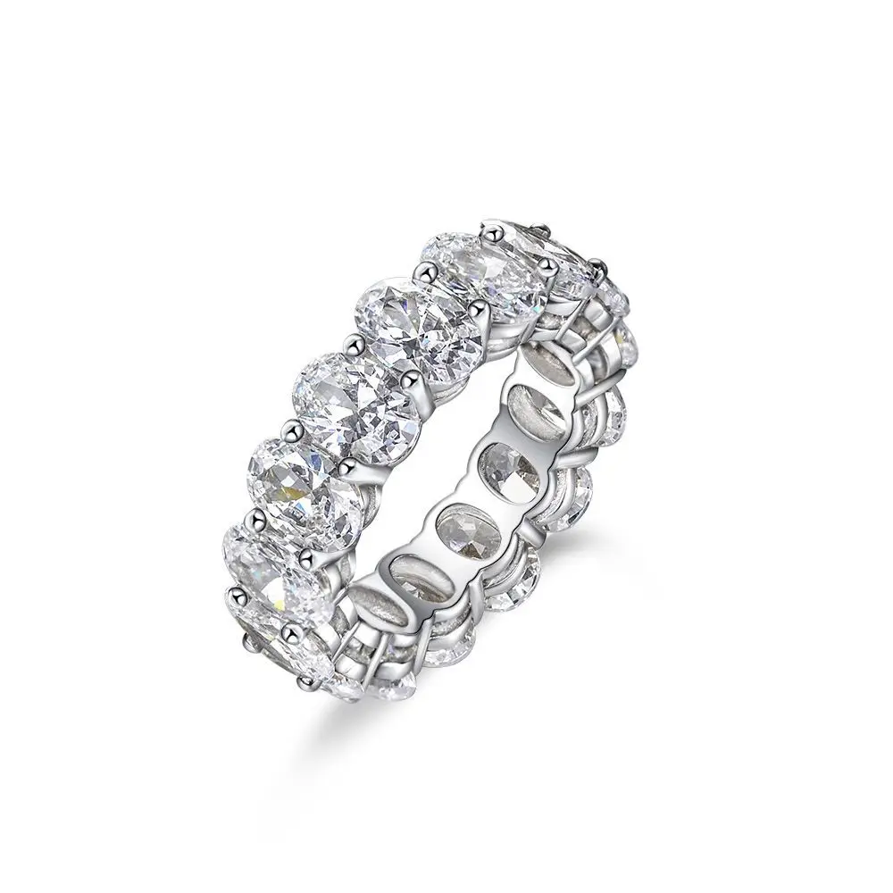 OEVAS 100% 925 Sterling Silver 5*7mm Oval Cut Full Eternity Ring For Women Sparking High Carbon Diamond Wedding Fine Jewelry