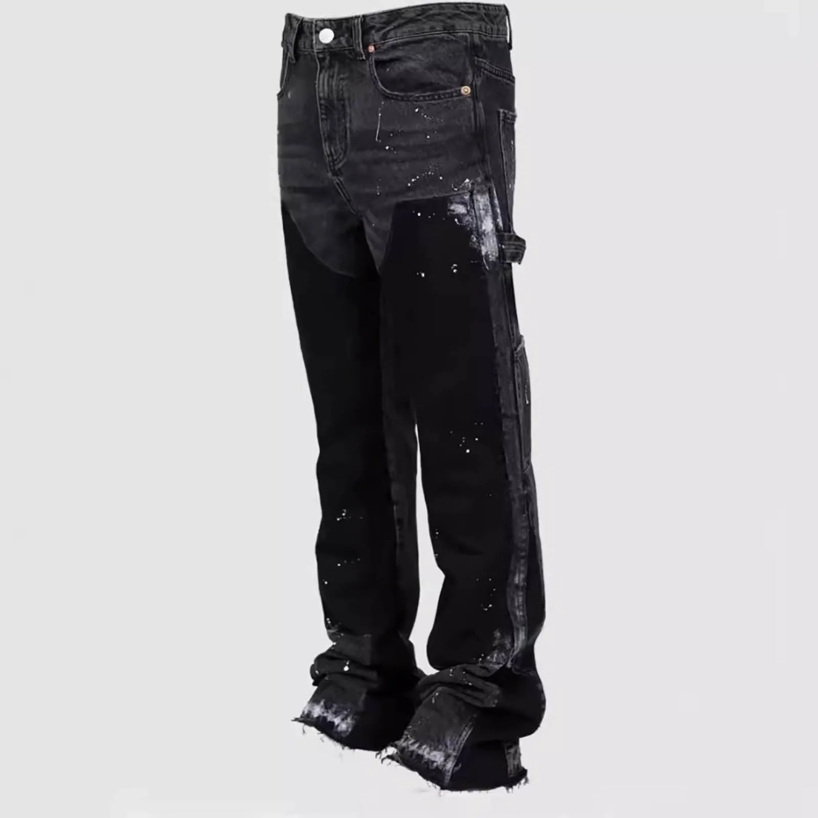 Stitching ink splashed jeans men's couple European and American trendy brand fried street American fashion micro flared pants