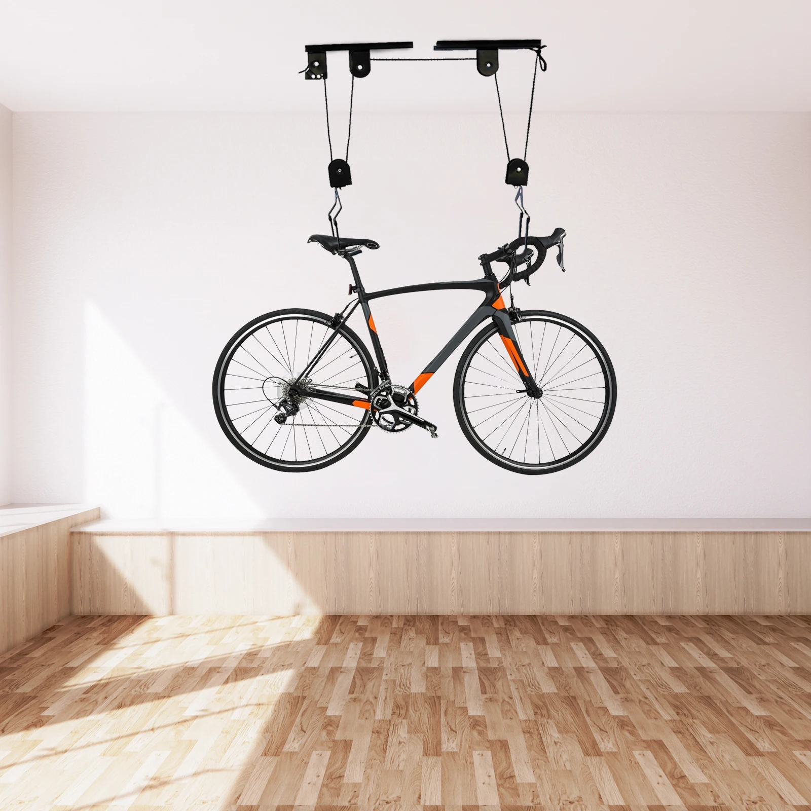 Bike Hoist for Garage Ceiling Mount Pulley System Bike Storage, Set Of Bike Hangers for Garage Storage