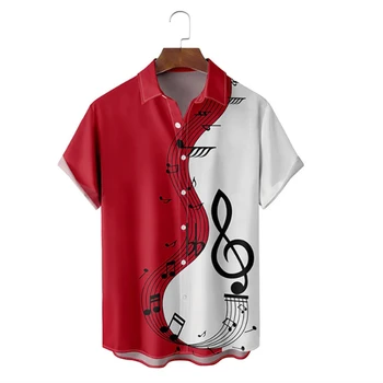 Chemise Homme à Manches Courtes – Imprimé Notes De Musique, Style Hawaïen, Respirante