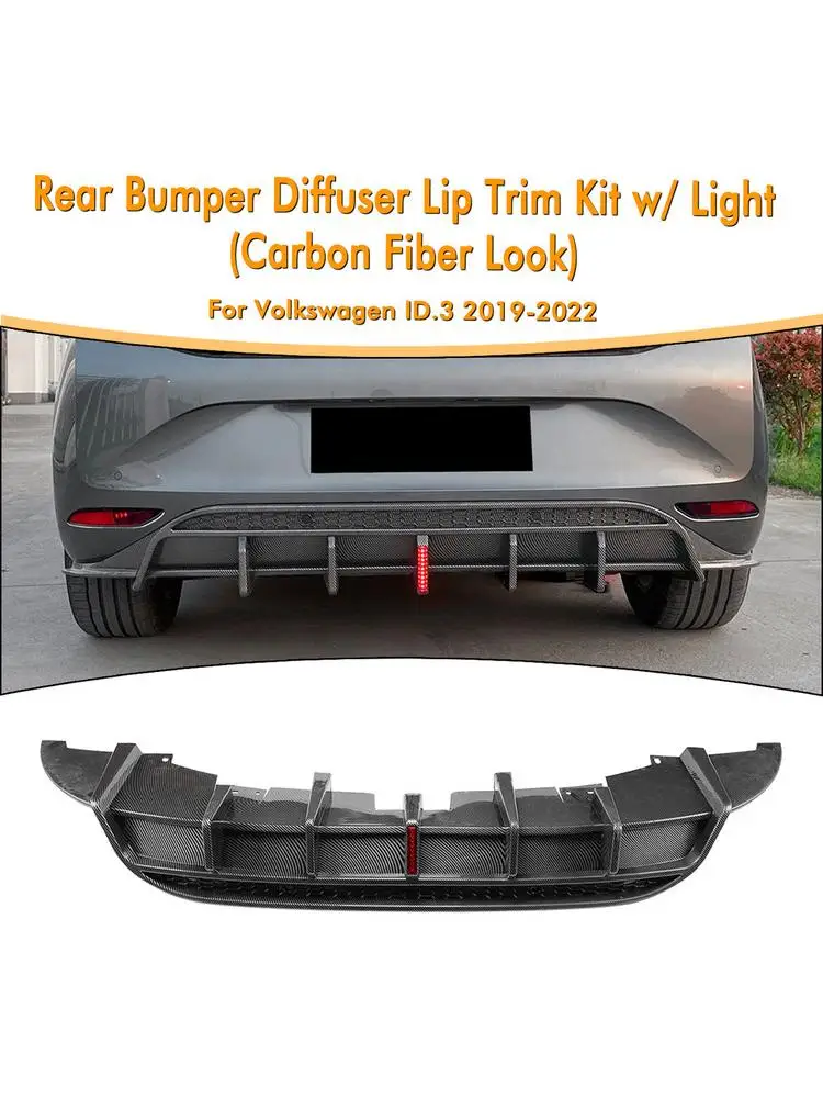 Carbon Fiber Look/Gloss Black Achterbumper Diffuser Lip Boot Staart Lagere Spoiler Plaat Splitter Voor 2019-2022 Volkswagen VW ID.3 - afbeelding 2