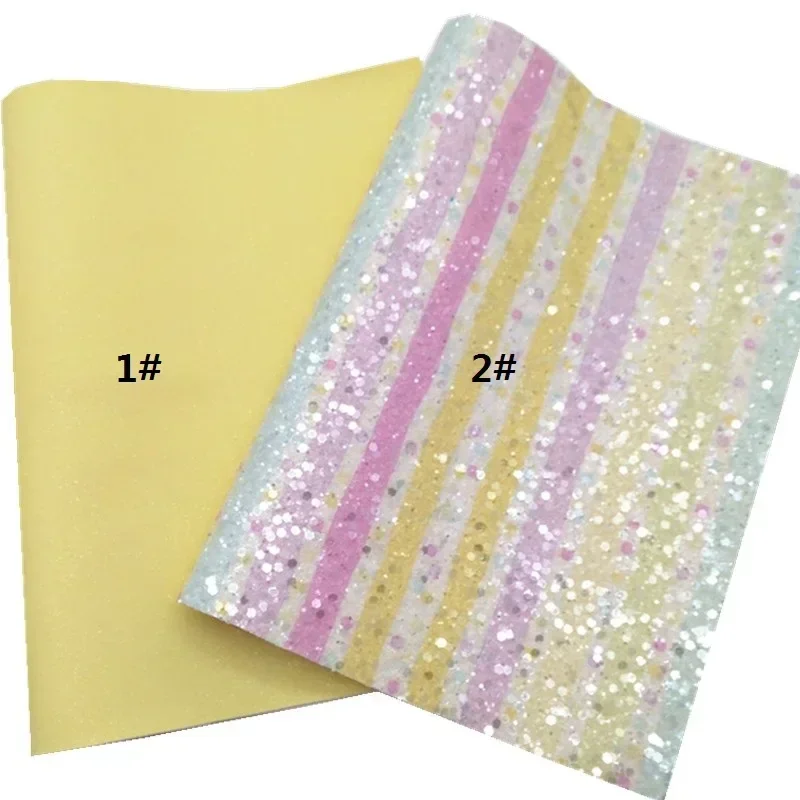 30X134CM Starts Stripes printed Chunky Glitter Faux leatherSheets Felt Backing Glitter For Bows Earrings DIY 21X29CM W609