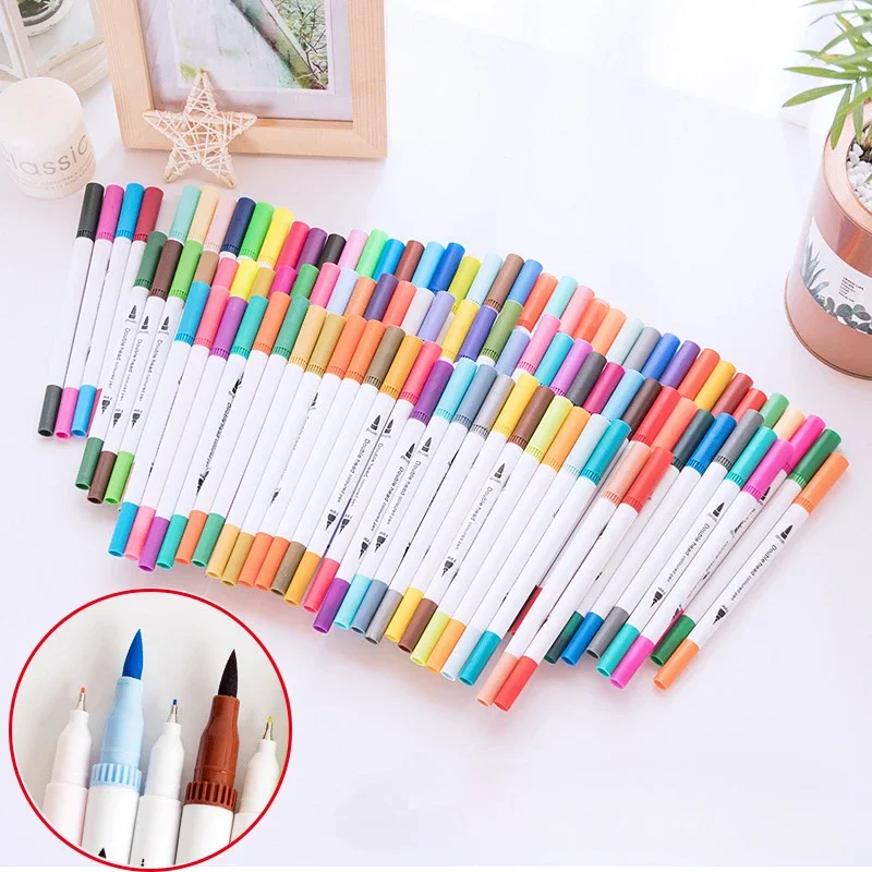 

12/80 colors Double-headed Washable Children's Graffiti Soft Tip Watercolor Pens Set Outlining Pens Coloring Pens Markers