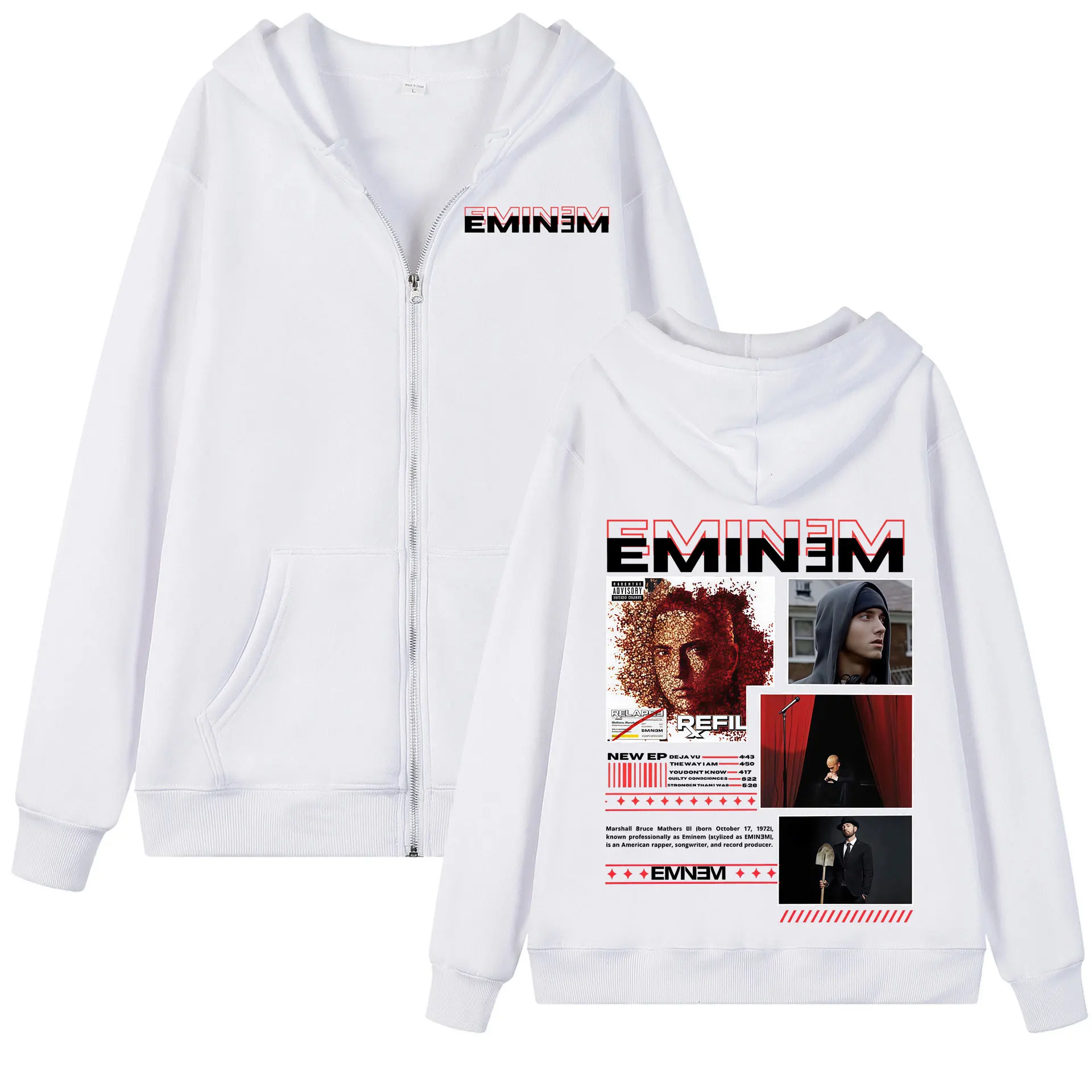 Rapper Eminem Album Graphic Zipper Hoodie Men Women Hip Hop Vintage Zip Up Hooded Sweatshirts Fashion Casual Oversized Pullovers