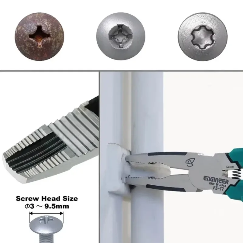 ENGINEER PZ-77 Screw Removal Pliers, Non-Slip Jaws and Wire Cutters Rapid Removal of Rusty Fixtures, Multi-Purpose Removal Tool