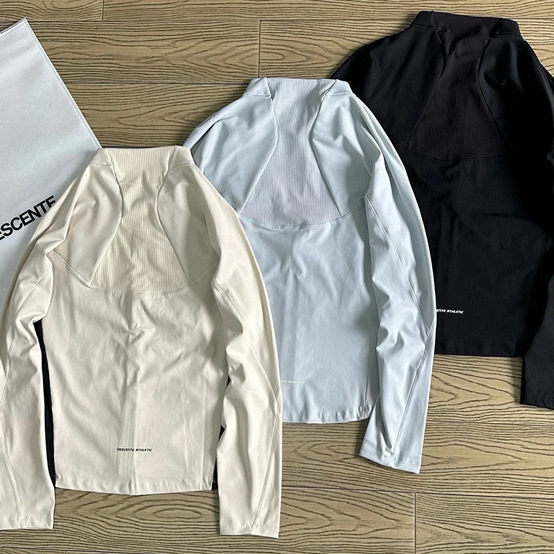Patchwork waisted bottoming shirt tops round neck long sleeve tops 2026 autumn fashion women's new style DESCENTE