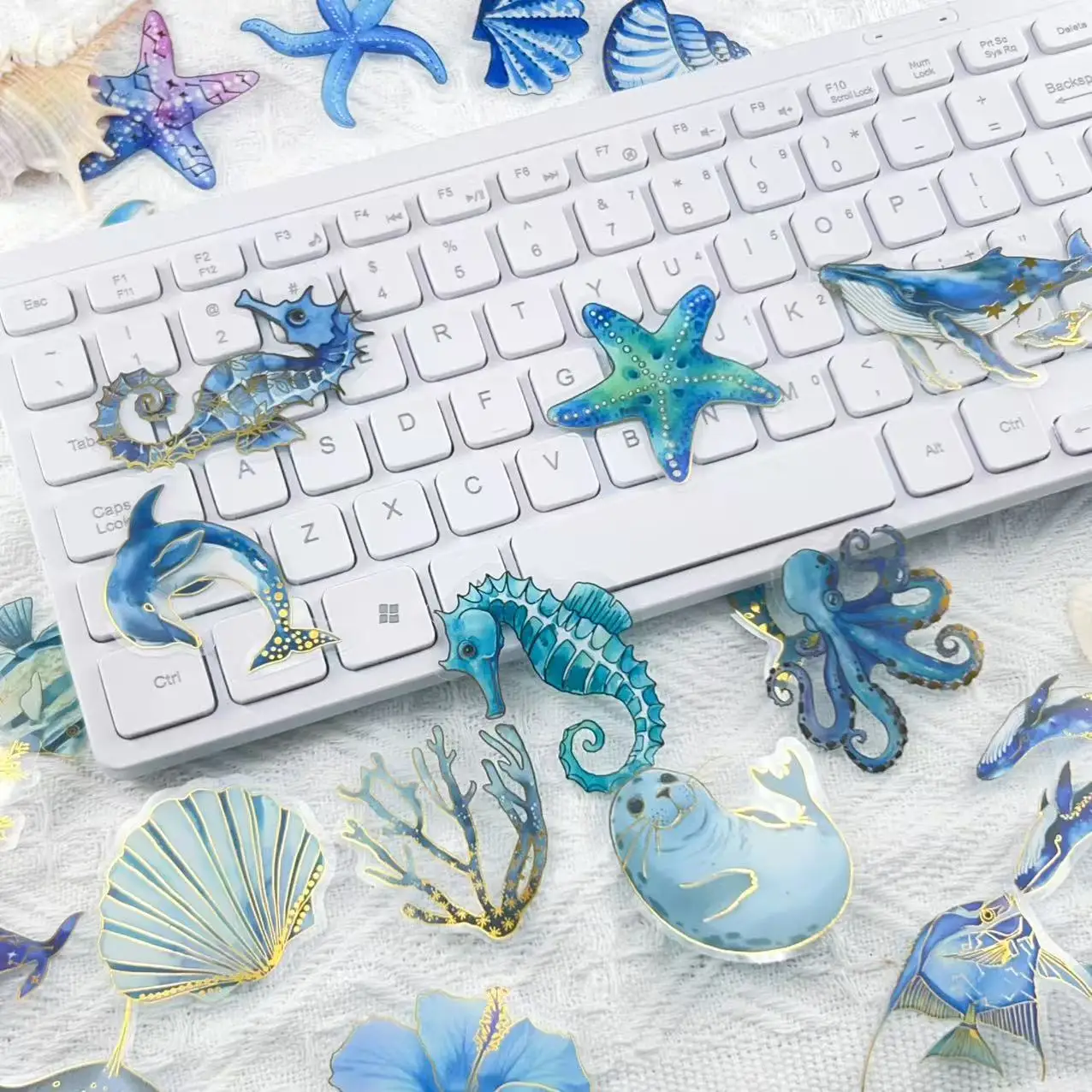 50/100PCS Transparent PET Decorative Sticker Set For Marine Organisms DIY Laptop Water Cup Bag Hot Stamping Decorative Stickers