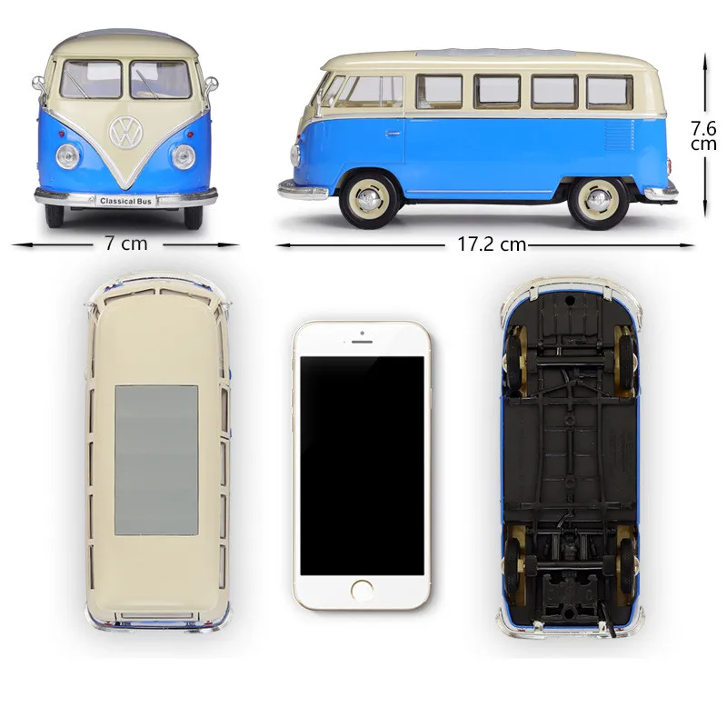 WELLY 1:24 Volkswagen Bus 1963 T1BUS Bus Van Simulation Alloy Car Finished Model  Birthday Gift Toys for Boys