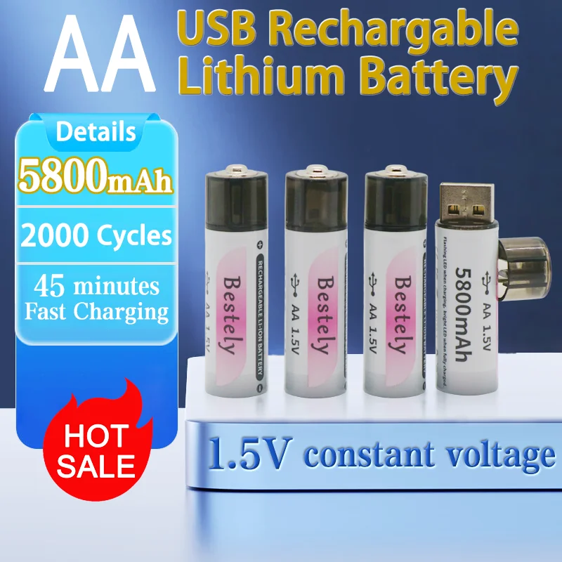 

AA 1.5v Rechargeable Li-ion Battery USB AA Battery 5800mAh High capacity for remote control mouse small fan Electric toy batter