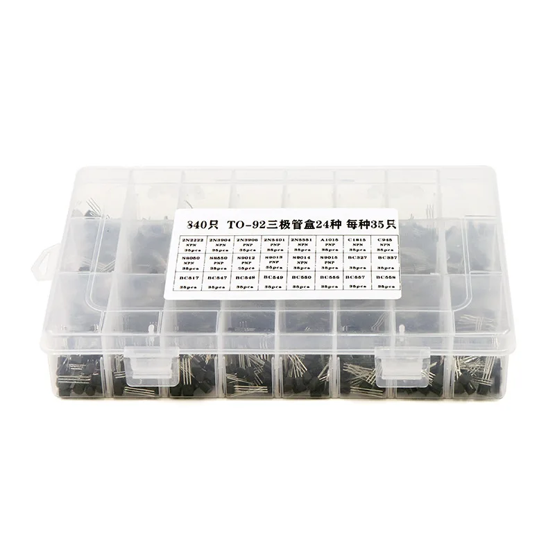 840PCS TO-92 Transistor Kit NPN PNP 2N2222A BC558 Small Signal Transistor Assortment with Box
