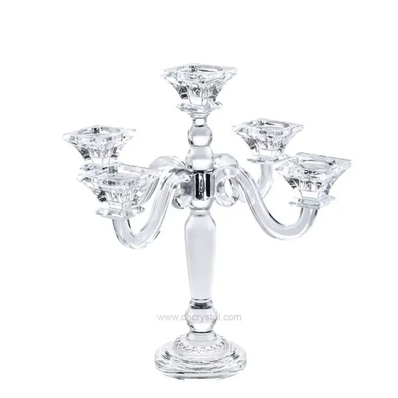 Wholesale Transparent New Design 5 Arm Fashion Wedding Crystal Candle Holder for Wedding/Home/Restaurant Decoration