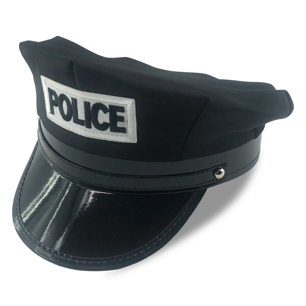 أسود أنثى الشرطة قبعة مثمنة تأثيري حلي اكسسوارات لعب الأدوار قبعات الشرطة الكبار لأداء كرنفال هالوين