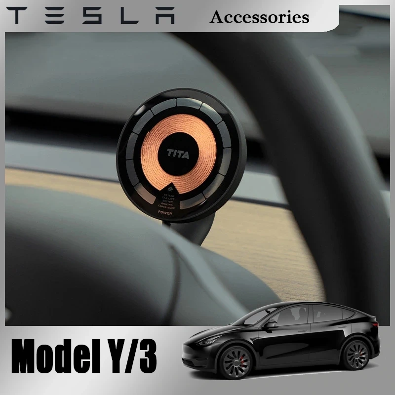 Soporte magnético inalámbrico para cargador de coche, soporte adsorbable para teléfono inteligente para Tesla Model 3 Y 2023, accesorios de montaje para teléfono de coche