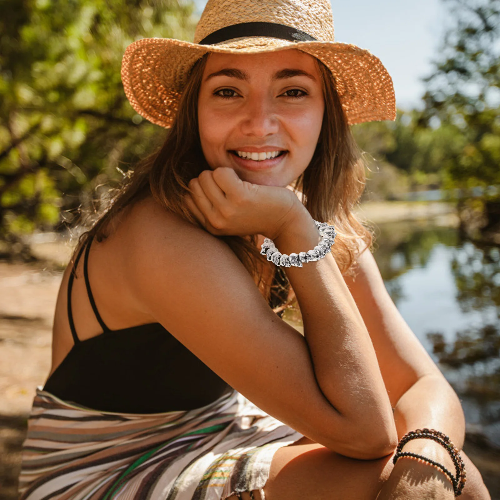 

Skull Beads Punk Style Hip Hop Jewelry For Punk Style Skull Bracelet Men Women Cool Adult Wrist Decor Trendy Creative Bracelet