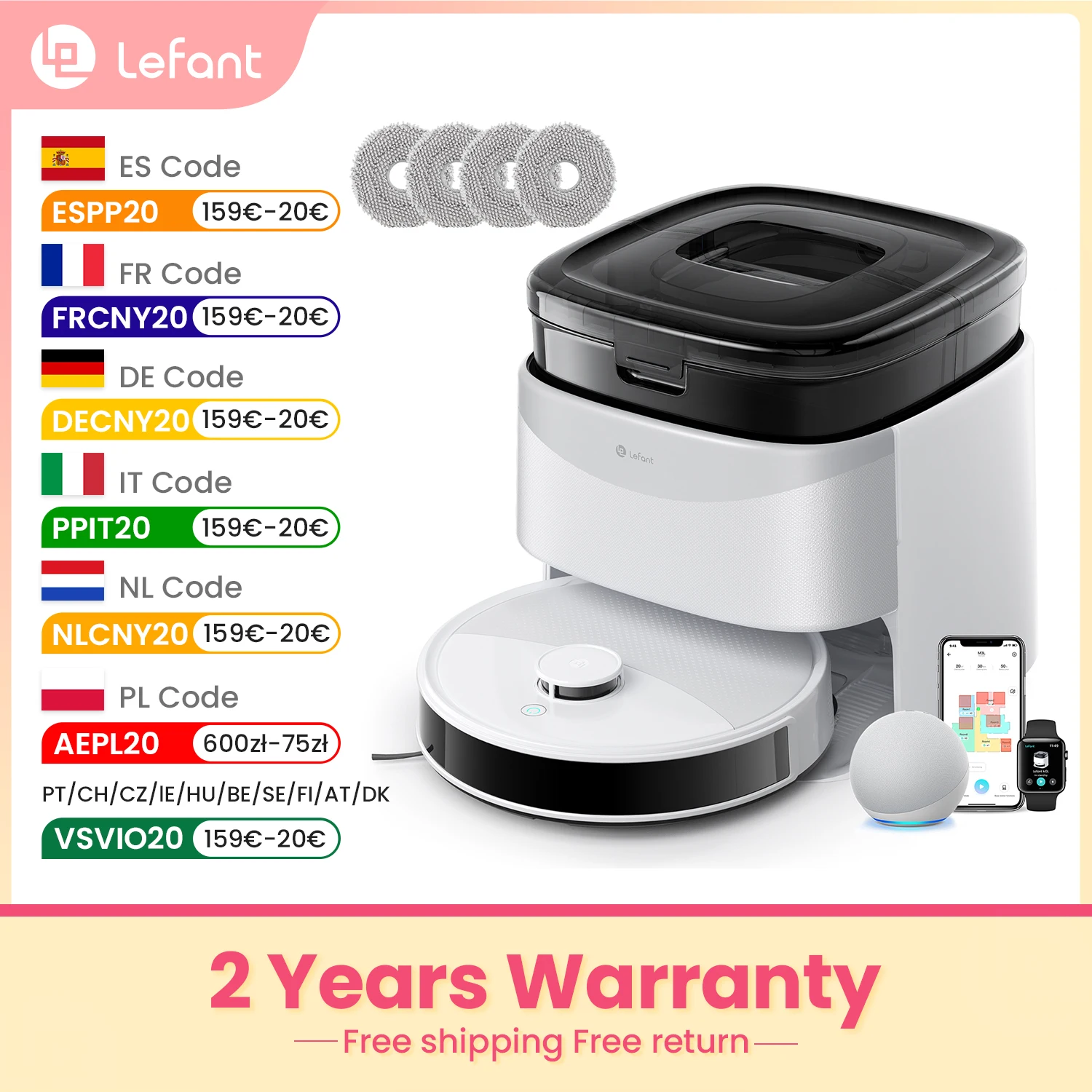 LEFANT M3 M3L Robot aspirador con mapeo, succión de 12 000 Pa, estación Omni todo en uno, sistema PSD de evitación de obstáculos y láser DTOF.