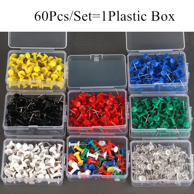 

50Set 60Pcs/Set Colorful Clear Plastic Head Push Pins Thumb Tacks Steel Point Wall Hangings Pushpins Crafts DIY Stationery Suppl