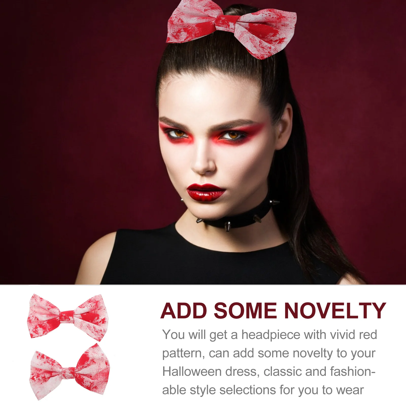 2 szt. spinek do włosów z kokardą w kształcie motyla, materiałowe spinki na Halloween dla kobiet, wzór krwi, akcesoria do włosów