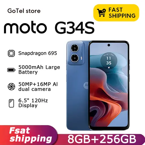 Motorola G34S Android 14 Dual Global ROM Smartphone 6.5" HD+ Display 5000mAh Battery 8GB+256GB 50MP Camera
