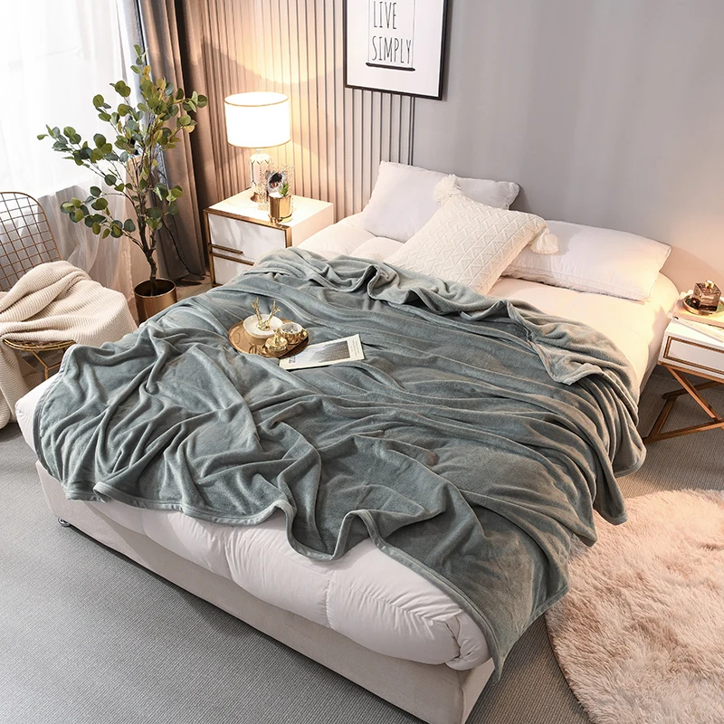 Simple Gray Throw Blanket Home Bedroom Winter Ultra Soft Fluffy Plush Flannel Sofa Blankets Cozy Warm Polyester Bed Blanket