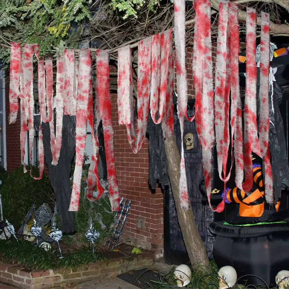 10 متر ضمادة الدم الاصطناعي القماش هالوين مخيف الديكور الإرهاب موضوع حفلة تأثيري الدعائم حديقة المنزل لوازم ديكور ذاتي الصنع